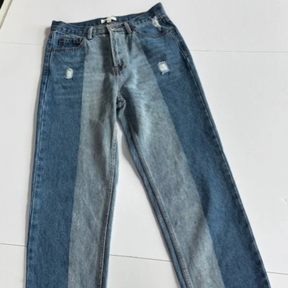 Dance & Marvel Jeans Women's M Blue Distressed Raw Hem Wide Leg High Rise Ankle